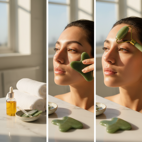 Foto sobre Guia de uso: Gua Sha e Rolo de Jade passo a passo para Drenagem Linfática Facial em Casa: O Guia do Gua Sha e Rolo de Jade