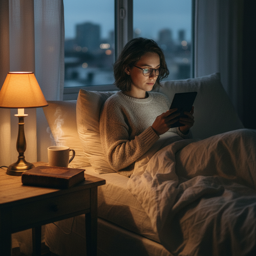 Foto sobre Conforto visual, iluminação e leitura noturna para Kindle ou Livro Físico? Qual Melhor para Leitura Antes de Dormir