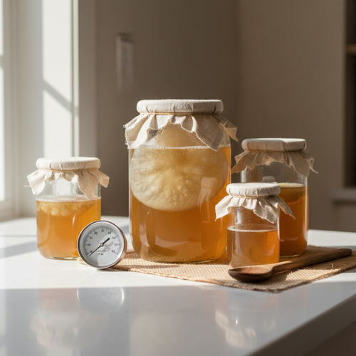 Foto sobre Passo a Passo Seguro: Fermentação, Tempo e Temperatura para Kombucha Caseiro: O Passo a Passo Seguro para Fazer sua Bebida Probiótica